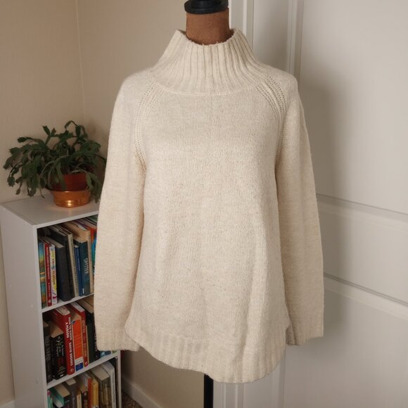 Luxurious Minimalist Cream Ribbed Mock Neck Sweater Jones New York Signature S - Picture 1 of 7